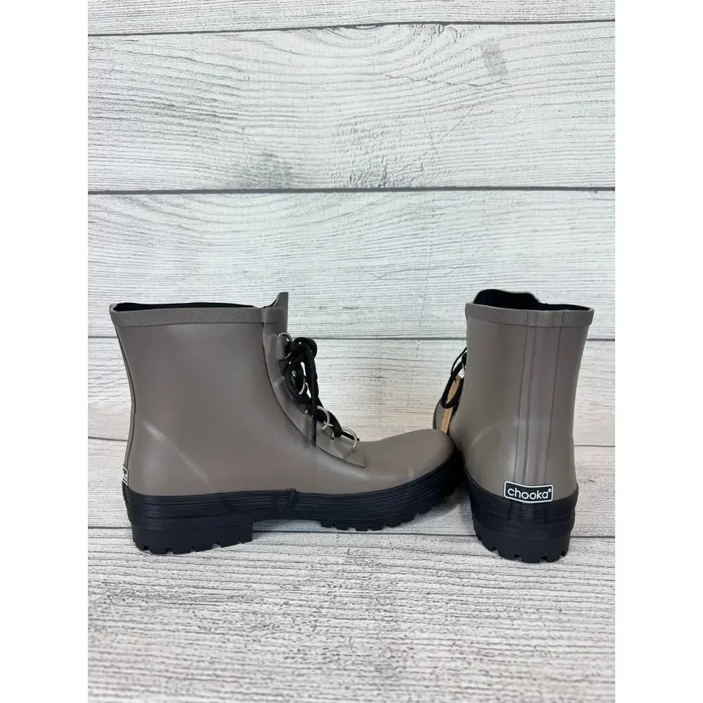 Chooka Women's Ava Dark Taupe Waterproof Lace Up Ankle Boots Size 8